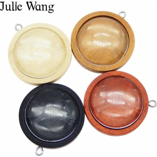Julie Wang 4PCS 25mm Wood Cabochon Base Settings Charms Round Glass Cabochon Blank Tray Wooden Jewelry Making Accessory