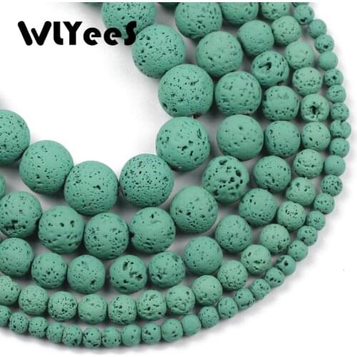 WLYeeS Natural Stone Light Green Lava Rubber Beads 4 6 8 10 12mm Round Loose Space Bead for Necklace Jewelry Bracelet Making DIY
