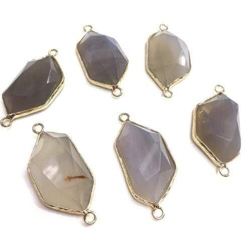 Grey agates round gold-plated semi-precious stone connectors for jewelry making temperament accessories size 18x28mm