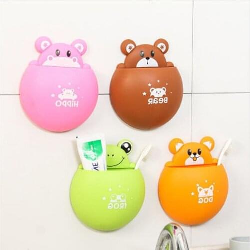 Cute Cartoon Animal Toothbrush Holder Strong Sucker Toothbrush Toothpaste Rack Decorative Box Bathroom Storage Accessories