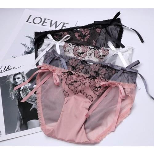Fashion Embroidery Large Lace Underwear For Womens Lingerie Sexy Transparent Seamless Big Bow Sweet Sexy Soft Briefs Ouverte
