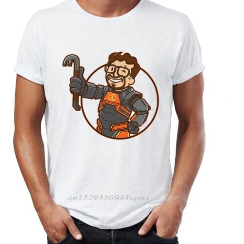 Men T Shirts Fallout Vault Guys Funny Crossover with Gordon Freeman Half Life Funny Gaming High Street Tee Shirts