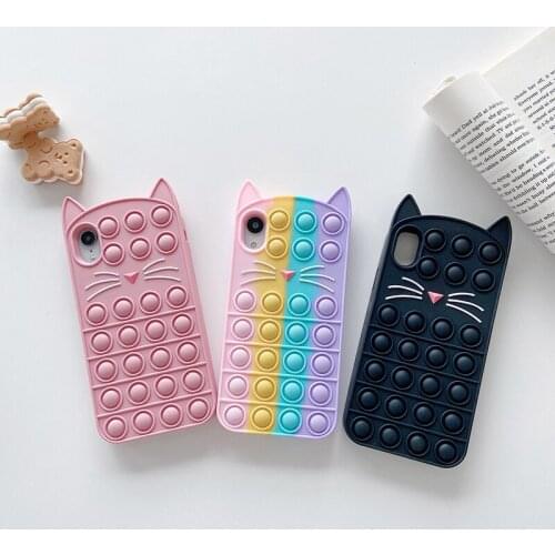 Cute Cat Decompress Soft Bubble Silicone Rubber Phone Case for iPhone 12 Pro Max/12 Pro/12/ iPhone 12 Mini and More