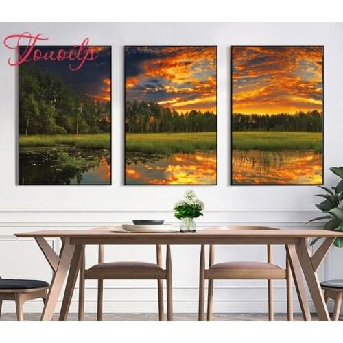 3 Piece Sunset view ,diamond painting cross stitch,diamond embroidery crafts.diamond mosaic home decoration,Abstract Painting