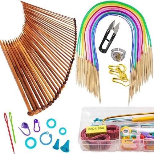 35CM sweater needle 80CM circular needle combination tool set 18 Pairs Bamboo Circular Double Pointed Knitting Needles Sewing