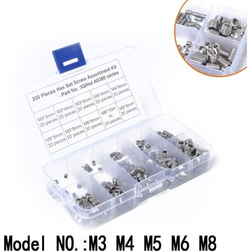 200pcs/set M3 M4 M5 M6 M8 304 Stainless Steel Concave Head Hexagon Socket screws Assortment Kit