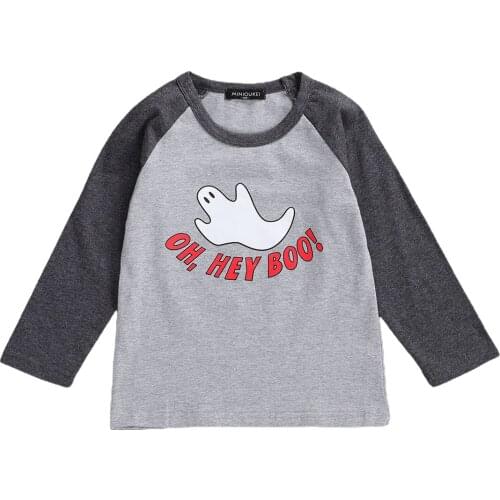 Toddler Baby Halloween T Shirt Casual Ghost Graphic Long Sleeve Raglan Tees Soft and Comfortable Baby Tops for Boys Girls