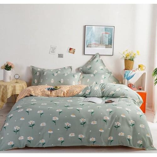 Pastoral Bedding Set,Orange Grid Duvet Cover With Pillowcase 200x230/150x200,Flower pattern Quilt Cover,King Size Blanket Cover