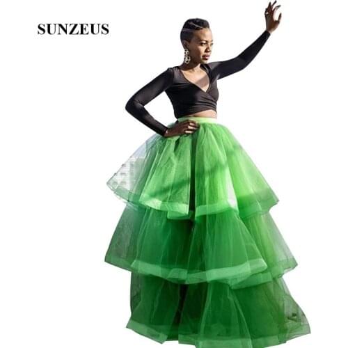 Two Piece Prom Dress Long Sleeves Back Top Long Green Tulle Party Gowns With Tiered Skirt Women Dance Dress