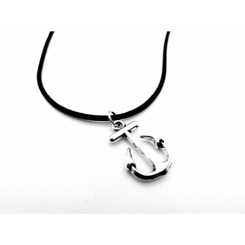 Simple Antique Nautical Navy Hook Necklace Boat Anchor Leather Rope Necklaces for Friends Party Gifts