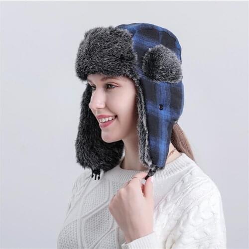 Unisex Hats Women Men Ear Warmer Thick Winter Lei Feng Plaid Trapper Hat for Cycling Apparel Accessories