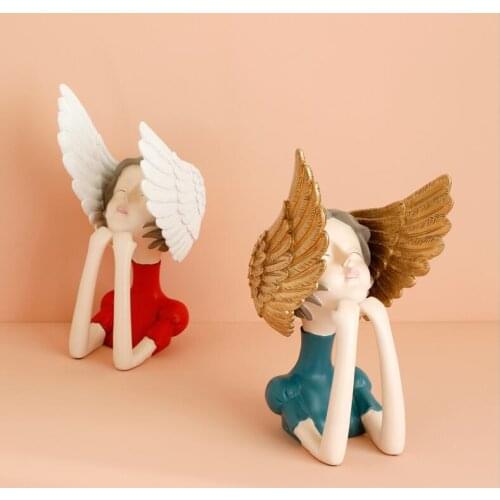 Nordic Angel Wings Girl Resin Accessories Home Livingroom Desktop Figurines Decoration TV Cabinet Coffee Table Sculpture Crafts