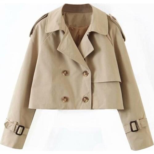 Short Womens Trench Coat Double-Breasted Fashion Women Trench Black Khaki Spring Autumn Coat Female Outerwear Tops High Waist