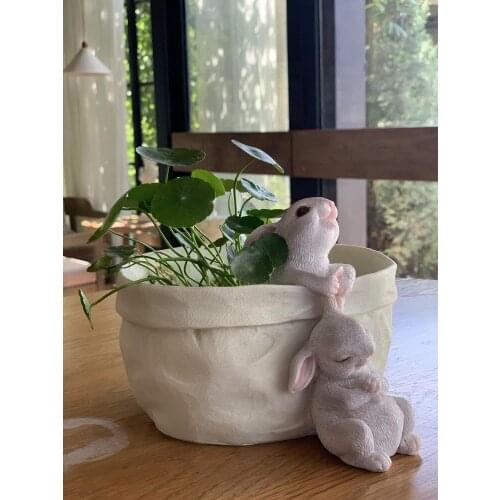 Creative Resin Vase Pocket Bunny Rabbit Succulent Flower Pot Cute Garden Balcony Room Home Decoration Accessories