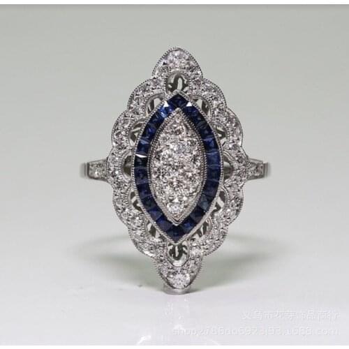 Alloy zircon Vintage Ring Blue Flower Ring Wedding women jewelry fashion engagement ring