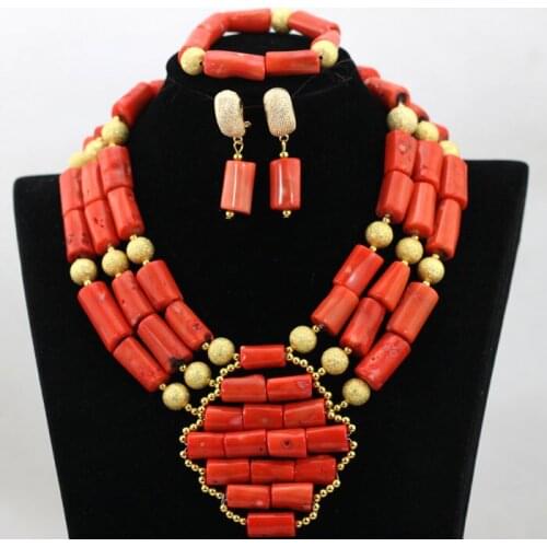Amazing Wedding Coral Bib Statement Necklace Set 2020 Traditional Asoebi African Jewelry Sets Plated Free Shipping CNR520