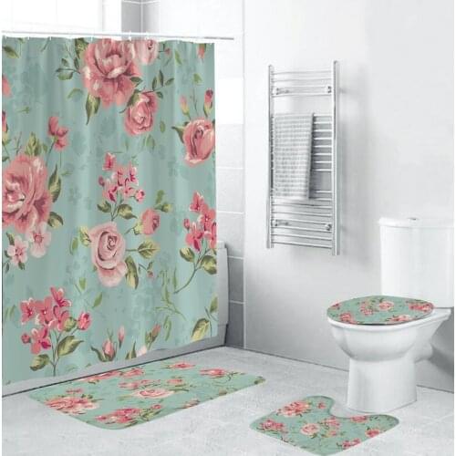 High Quality Different Custom Waterproof Bathroom Beautiful Flower Pattern Shower Curtain Polyester Fabric Bathroom Curtain