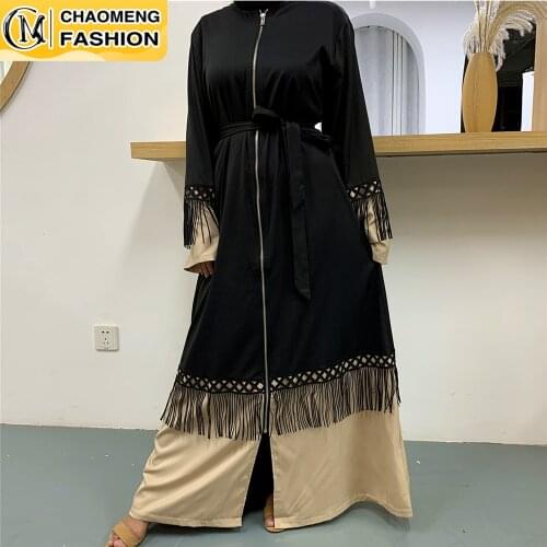 New Vestidos Muslim Fashion Front Zipper Abaya Tassels Islamic Clothing Turkey Middle East Women Closed Abaya Dubai Robe Femme