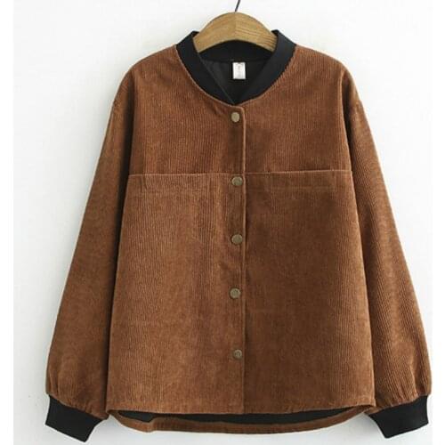 New Spring Autumn Plus Size 4XL Short Tops Female Women Corduroy Coat Stand Collar Baseball Jacket Windbreakers Overcoat HK384
