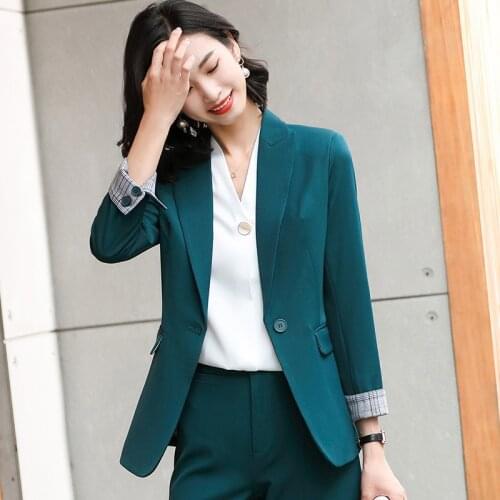 Women Business Suits Formal Uniform Designs Pantsuits OL Styles Long Sleeve Autumn Winter Office Work Wear Blazers Set Plus Size