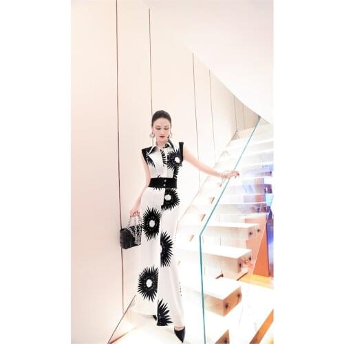 New summer office lady Fashion casual brand female women girls sleeveless print wide leg jumpsuits clothing