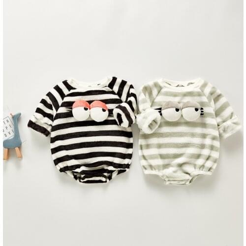 Winter New Baby Girls and Boys Flannel Big Eyes Pattern Triangle Romper