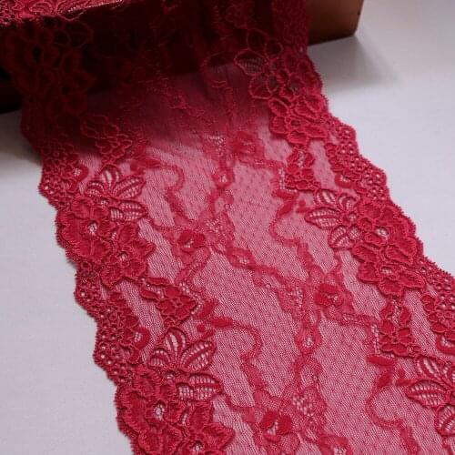 1 Yard 21.5 cm Width Dark Red Hair Decoration Wide Elastic Stretch Lace Trim Bra Wedding Dress Skirt Underwear Lace Trims Fabric