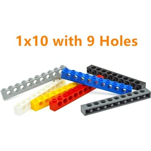 10PCS Building Blocks Technical MOC Parts 1x10 with 9 holes Perforated Bricks Assembles Particles Long Beam 2730 Toys for Kids