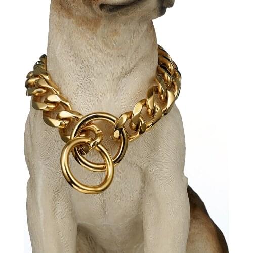 19mm Wide Strong Golden Color Stainless Steel Metal Dogs Training Choke Chain Collars For Large Dogs Pitbull Bulldog Slip
