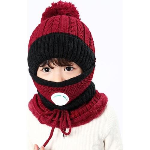 2019 New Winter Children Knitted Hat Ring Scarf Sets Kids Warm Baby Plus Velvet Thick Soft Cap Boys Girls Fleece Lining Beanies