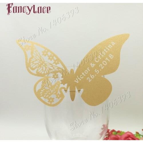 50X Laser Name Place Card Cup Paper Card Table Mark Wine Glass Wedding Favors Party Decoration Butterfly Wedding Decor