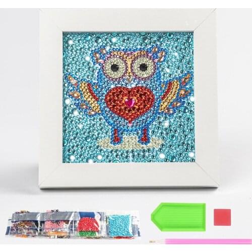 5D DIY Diamond Painting with Frame Cartoon Owl Rhinestone Embroidery Cross Ctitch Mosaic Picture for Home Decoration