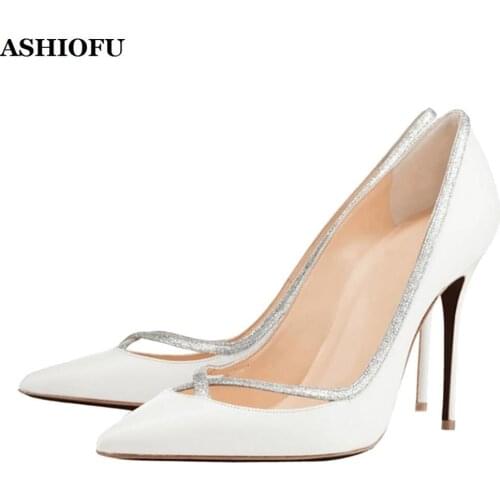 ASHIOFU Handmade Ladies High Heel Pumps Slip-on Pointy Office&Career Dress Shoes Large Size Party Prom Evening Fashion Shoes
