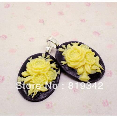 Free Shipping 10pcs/lot LARGE RESIN FLOWER CAMEO PENDANTS GOTHIC EMO PUNK ROSE VINTAGE STEAMPUNK