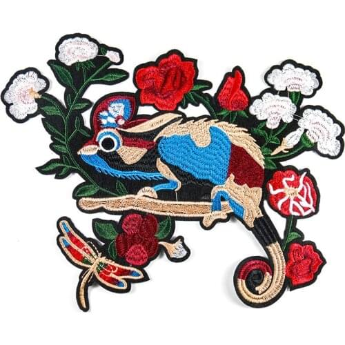 Large Chameleon Flower Patch Embroidered Applique for Cloth Iron on Woman Clothes Stickers Decoration DIY Sewing Accessories