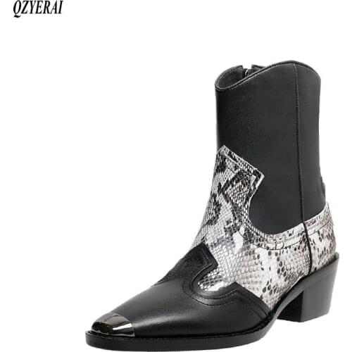 New autumn/winter 2020 Genuine leather Womens boots Fashion boots The metal head black cowhide Womens shoes