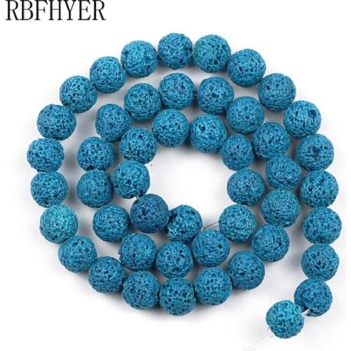 Peacock blue Natural Lava Stone Volcanic Rocks 4 6 8 10 12MM Round loose Beads For DIY Jewelry Making Bracelet Accessories 15