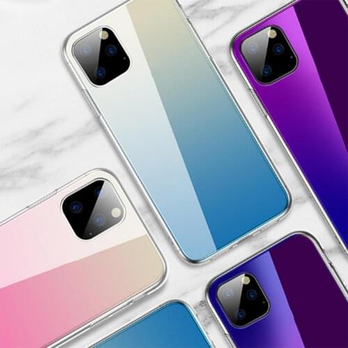 Gradient Blue Mobile Phone Case For Apple 11 Transparent Tempered Glass TPU Shell For iPhone11 Anti-fall Protective Cover