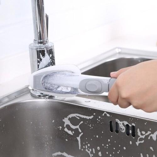 Cleaning Brush With Long Comfortable Grip Soap Dispensing For Pot Pan Dishes Cleaning He