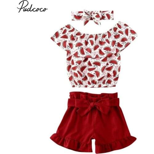 2020 Baby Summer Clothing 1-4T Toddler Baby Kids Girl Watermelon Print Crop Shirt Tops Shorts Pants Headband Clothes