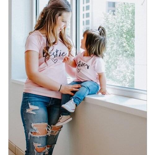 Cute Family Look Matching Clothes Mommy and Me Besties Tshirt Mother Daughter Son Outfits Mom T-shirt Baby Girl Boys T Shirt