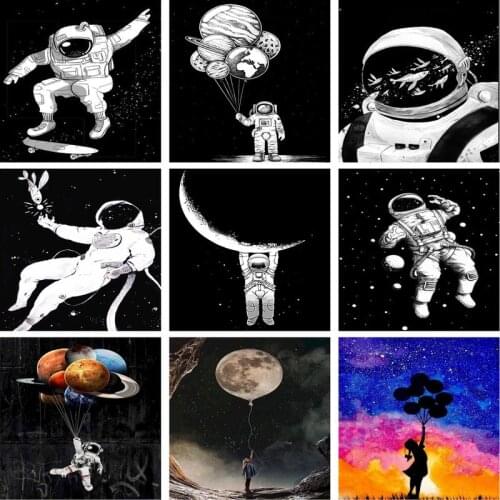 GATYZTORY 60x75cm Frame Paint By Numbers Handmade DIY Gift For Adults Astronaut Oil Painting Modern Home Living Room Wall Decor