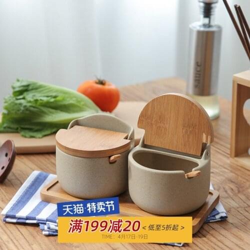 Clamshell ceramic seasoning pot kitchen loaded salt sugar MSG seasoning box jar combination set home