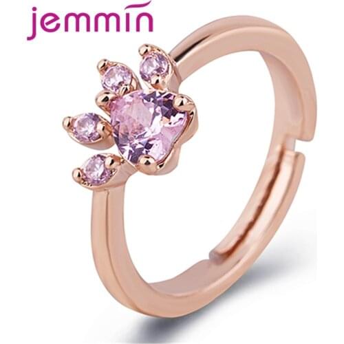 Cute Cartoon Opening Cat Paw Design Cubic Zircon Ring Woman 925 Sterling Silver Adjustable Daily Jewelry Lovers Birthday Gift