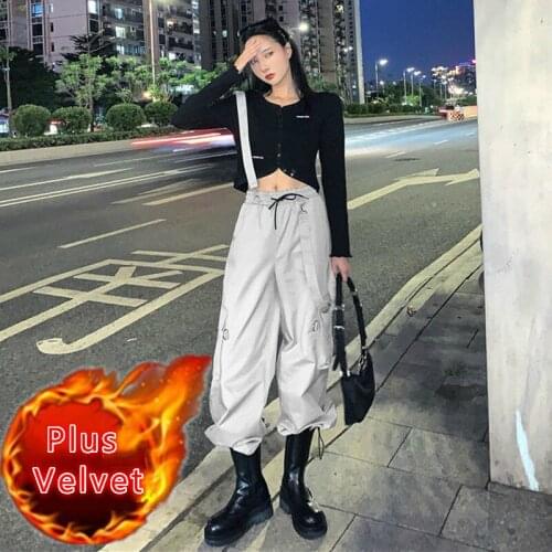 Jumpsuits for Women New Winter Plus Velvet Large Size S-4XL Loose Pockets Adjusted Strap Drawstring Trousers Street Hip-pop Chic