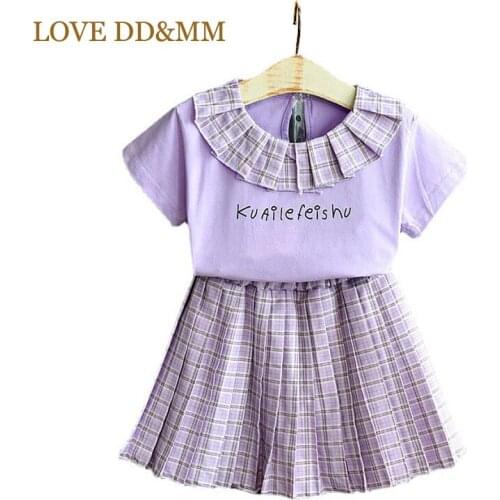 LOVE DD&MM Girls Sets 2021 New Summer Letter Plaid Cotton Sleeve Short Skirts Suit Kids Clothing For Girl Outfits Costume