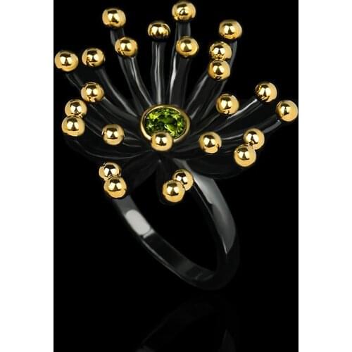 Creative Retro Geometric Three-dimensional Flower Heart Ring Black Gold-plated Two-tone Jewelry Engagement Rings for Women