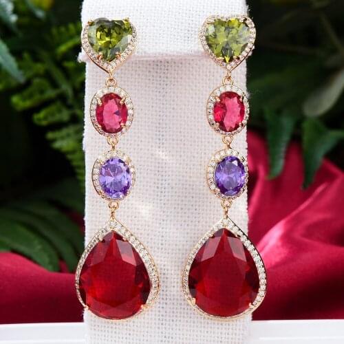 Missvikki High Quality Luxury Shiny Red Pendant Earrings For Women Wedding Party CZ Dubai Bridal Earrings New Fashion Jewelry
