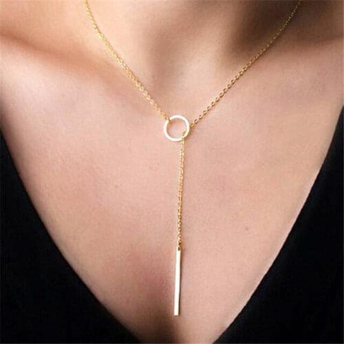 Fashion Circle Minimalist Bar Simple Necklace stick with Long Dainty Jewelry For Women