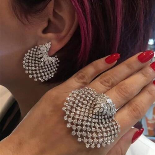 Adolph Fashion Crystal Statement Jewelry Set Stud Earring With Ring Korea Rhinestone Accessories Bijoux Wedding Jewelry ALT03